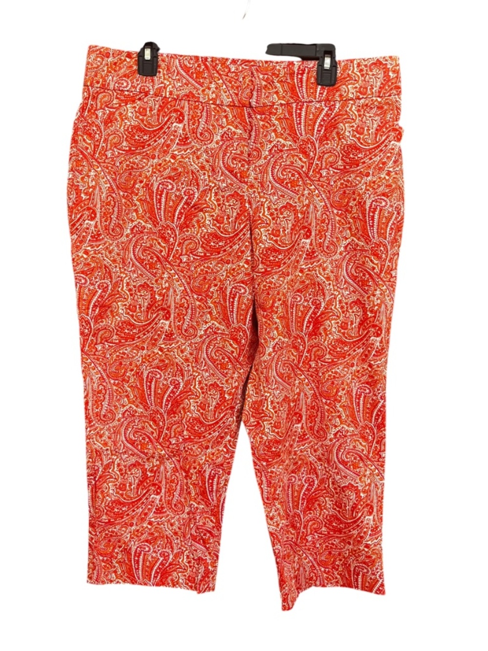 TALBOTS "The Weekender" Orange Cotton Paisley Curvy Capri Crop Pants Size 16
